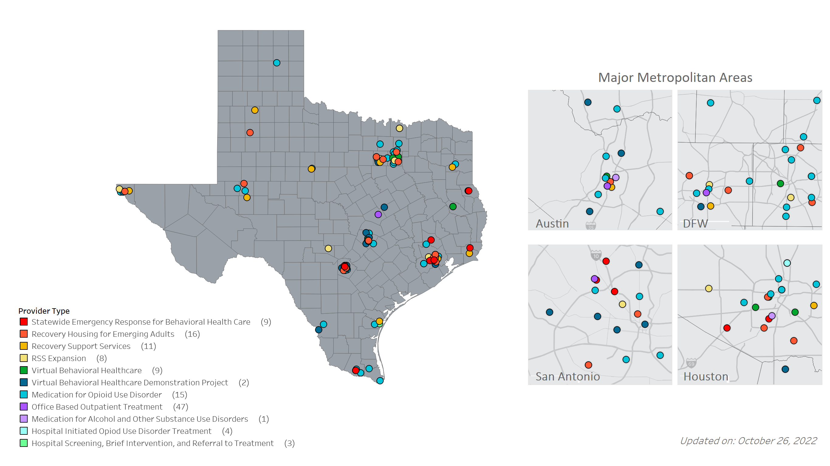 Map Texas showing where the members of the Be Well Texas Provider Network are located